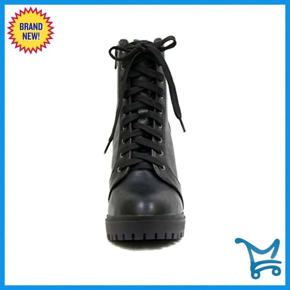 Women's High Stacked Heel Combat Booties with Side Zipper